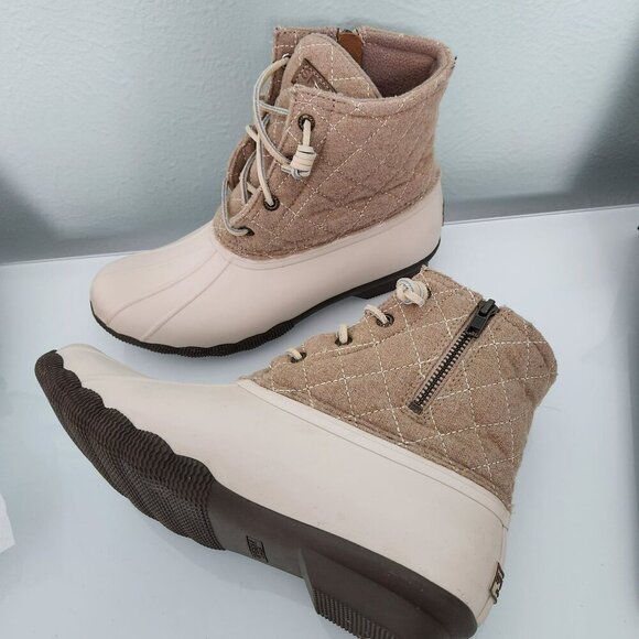 Sperry Womens 8.5M WOOL Duck Boots Beige Cream Quilted Upper Rubber Sole - Picture 11 of 14